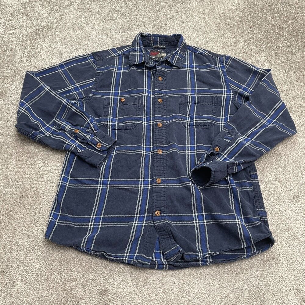 Old Navy Vintage 90's Grunge Flannel Shirt Mens Medium Regular Blue Plaid Cotton